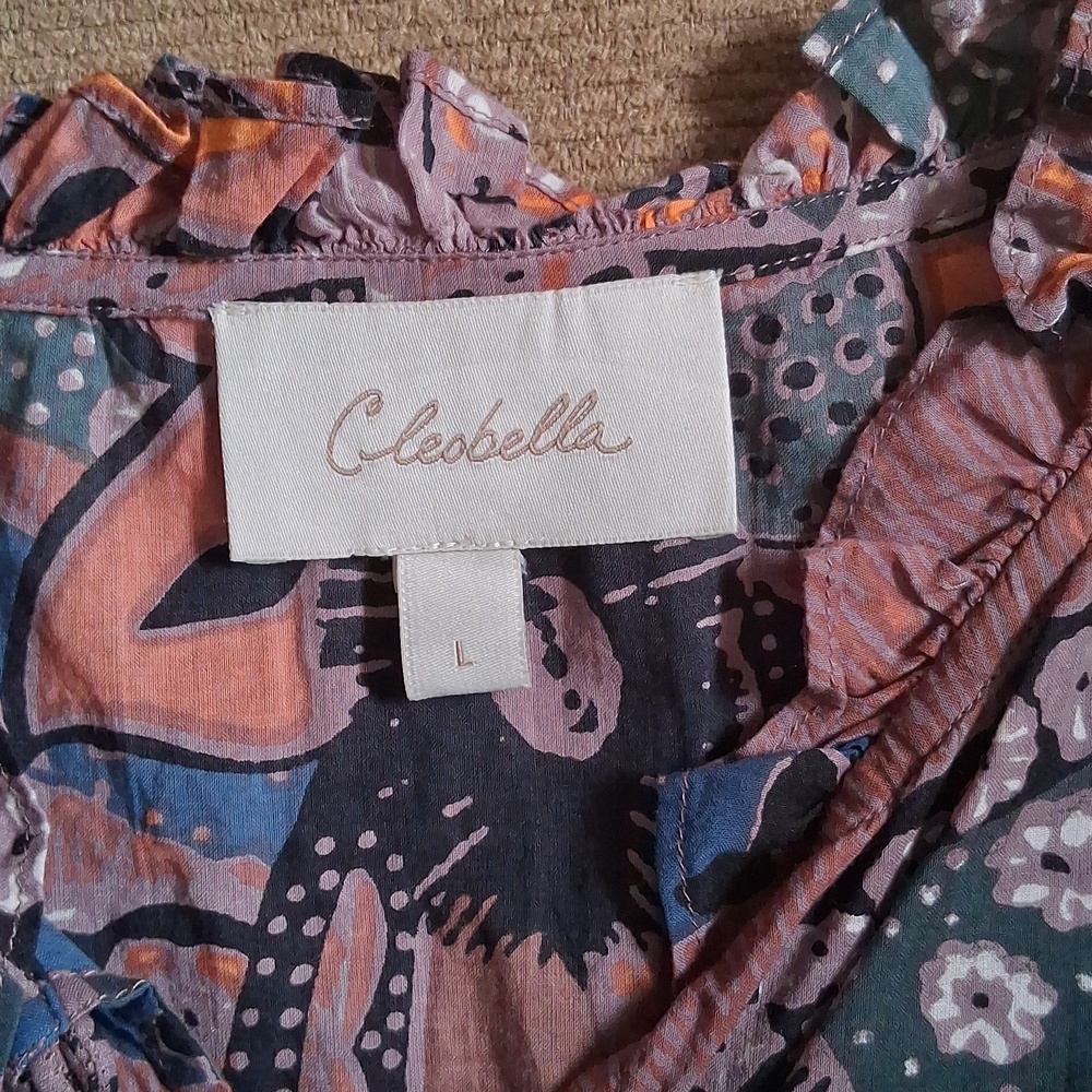 Cleobella Rust and Navy Paisley Boho Button-Front Blouse - Picture 3 of 7